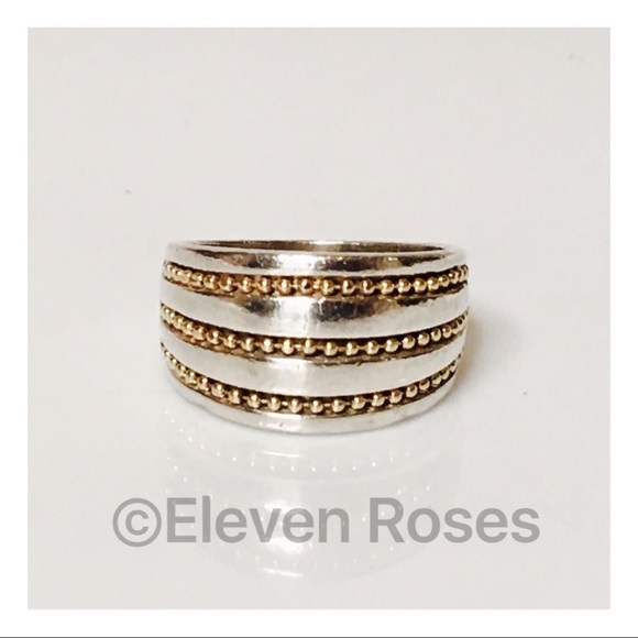 Jewelry - Sterling Silver & 18k Gold Bead Cigar Band Ring
